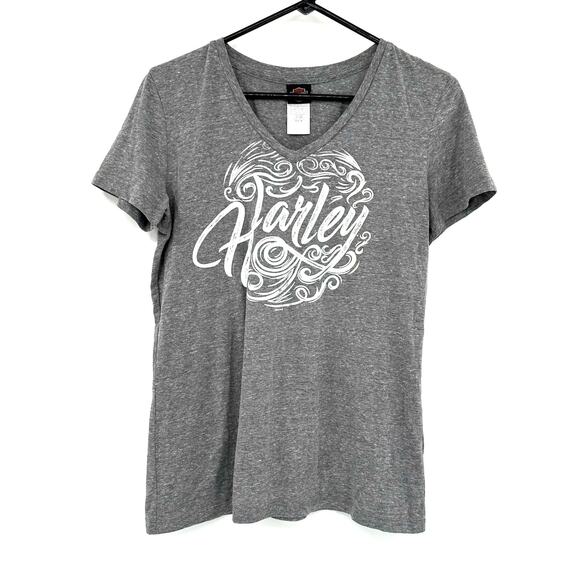Harley‎ Davidson Size Medium Short Sleeve Gray T-Shirt Tifton GA V Neck Graphic - Picture 1 of 3